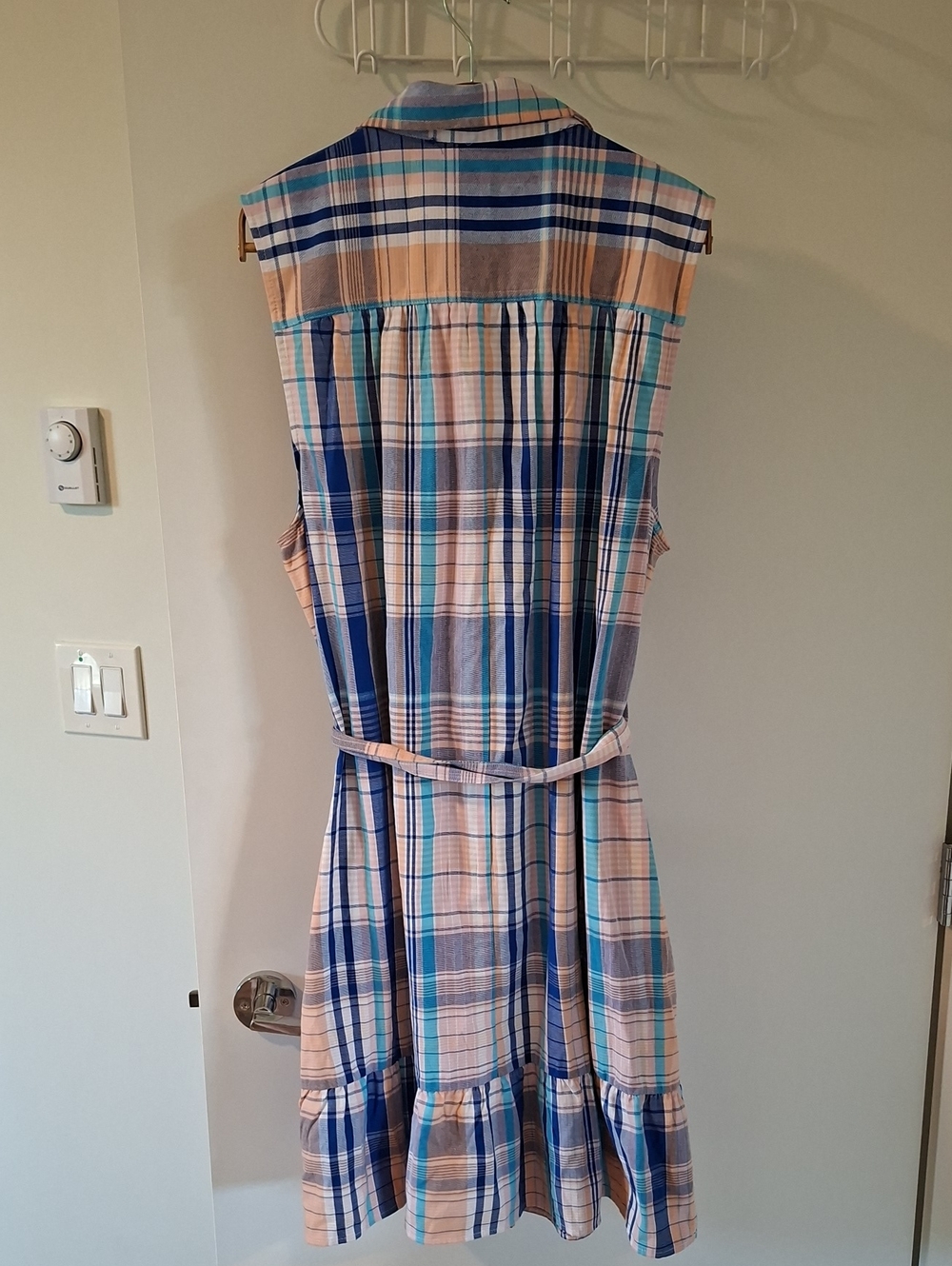 NWOT Chaps Orange & Blue Plaid Tie-waist Flutter-hem Shirt Dress (Size 2XL) - Picture 9 of 9